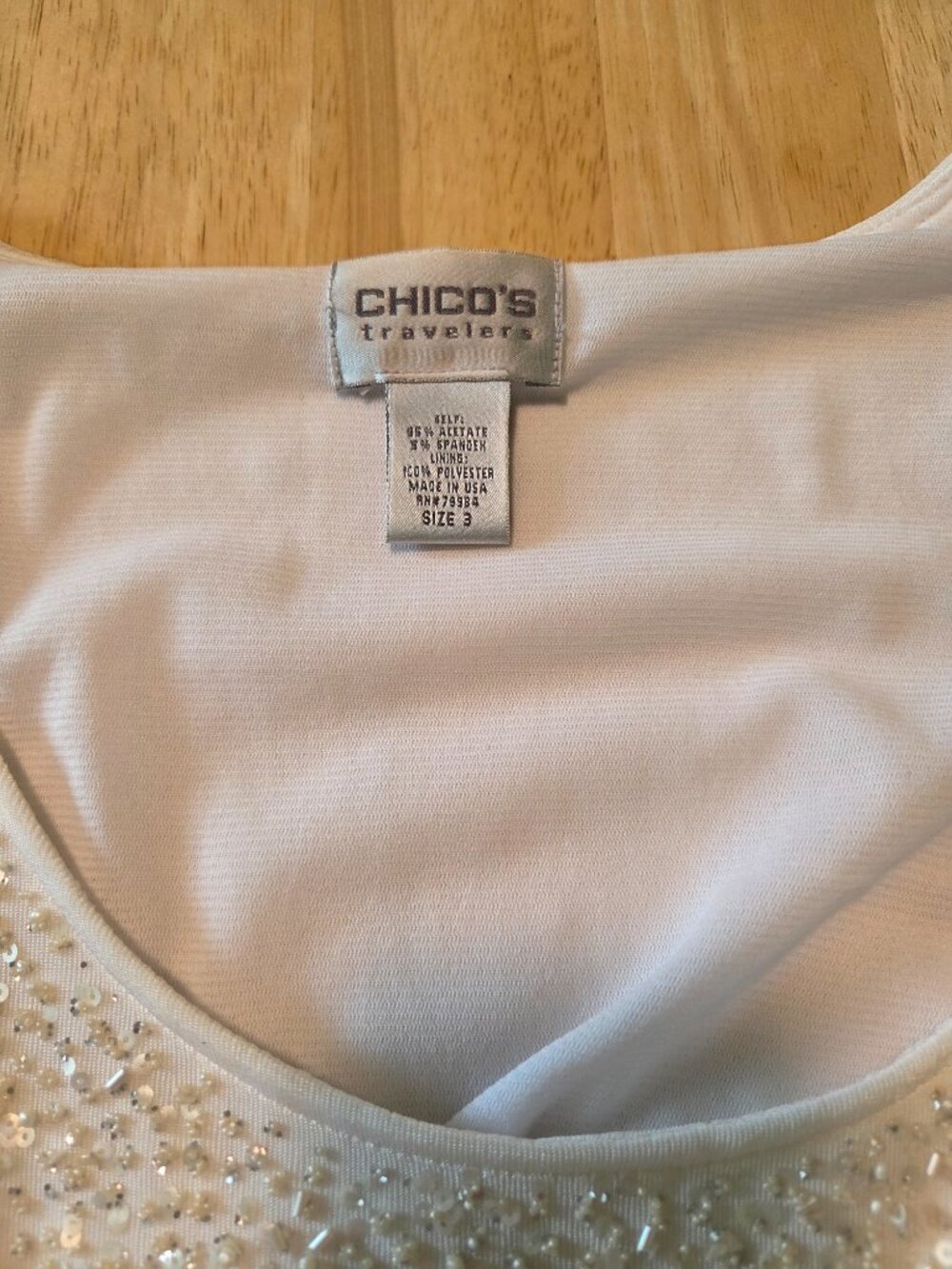 Chicos Traveler Ivory White Ombre Sequin Short Sleeve Blouse Size 3/XL/16 - Picture 3 of 7
